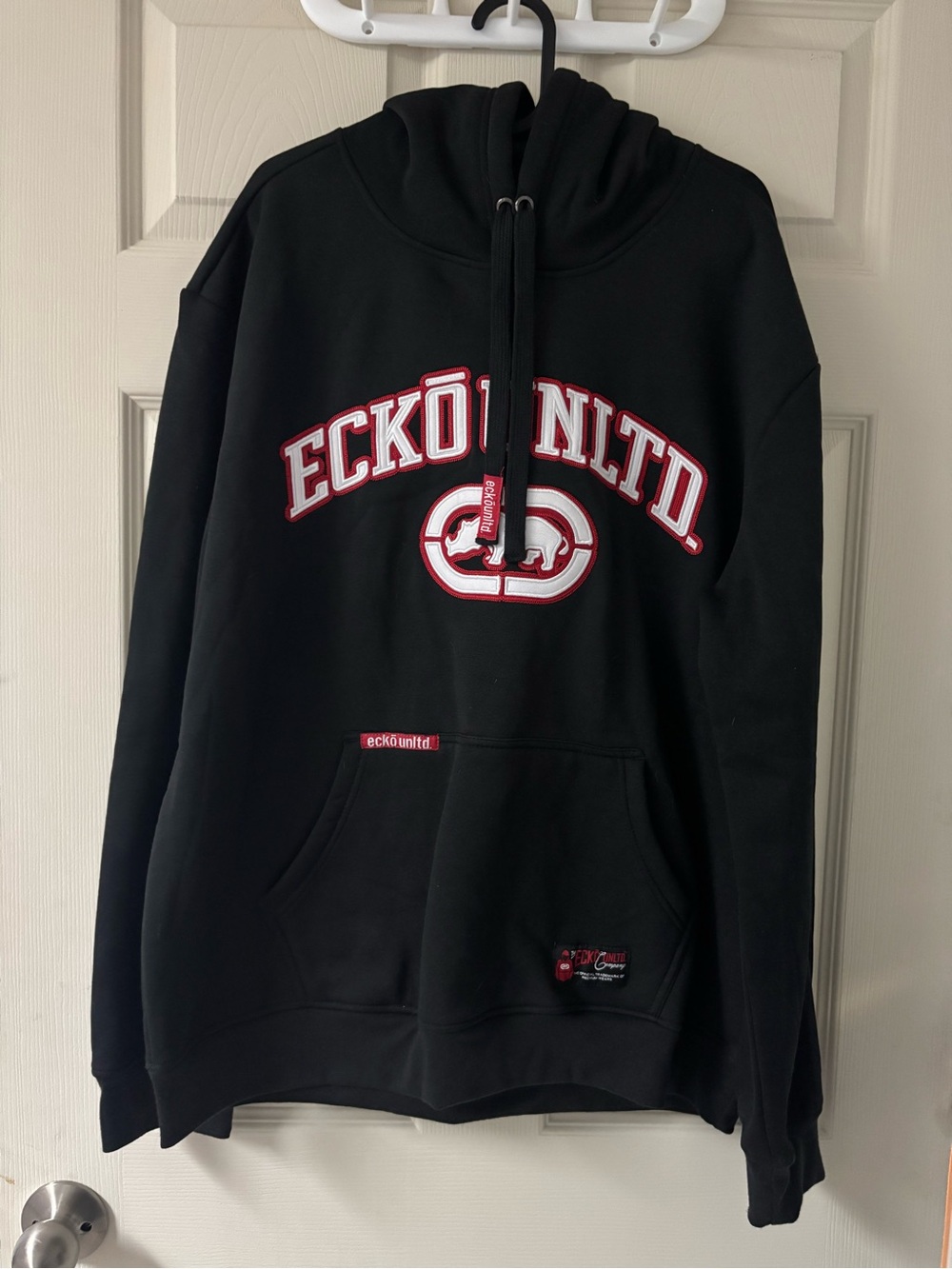 Ecko Unlimited Black Crewneck Hoodie with Red and White Logo